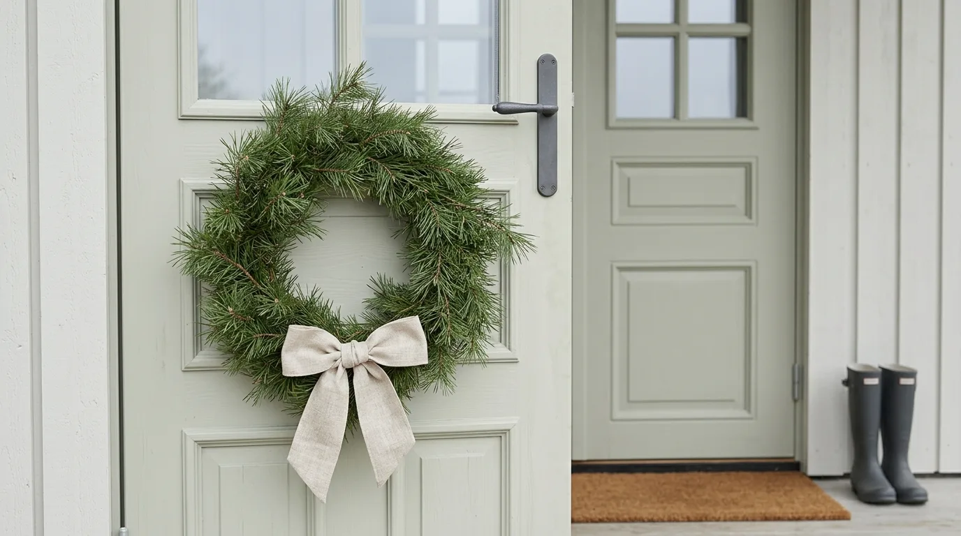 Bring in black accents for a sharper front door contrast inspiration for a front door wreath display.